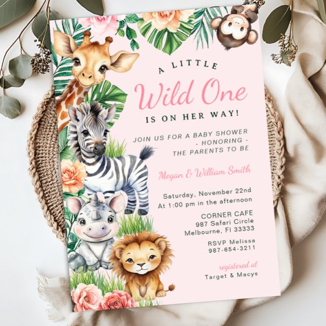 Jungle Safari Girl Baby Shower Couples Invitation (Safari Themed Baby Shower Invitation)