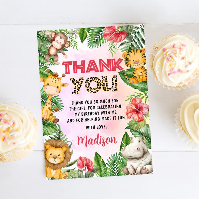 Jungle Safari Girl Birthday Party  Thank You Card (Creator Uploaded)