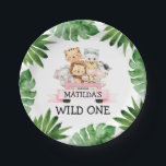 Jungle Safari Girl Wild One Birthday Paper Plate<br><div class="desc">Girl Jungle Safari Wild One Birthday Paper Plate. Matching items in our Store Cava Party Design</div>