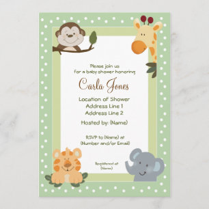 Jungle Safari Green 5x7 Baby Shower Invitations