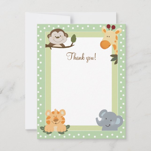 Jungle Safari Green Flat Thank you cards (Front)