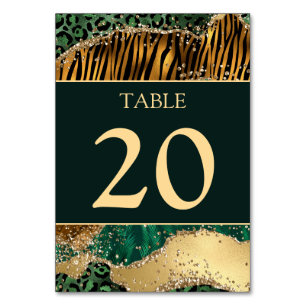 Jungle Safari Green Glitter Wedding Table Number
