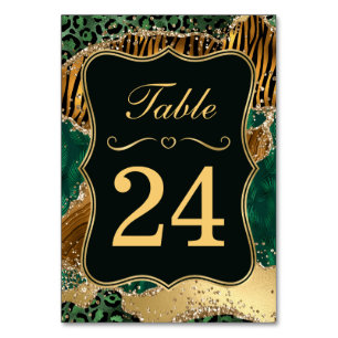 Jungle Safari Green Glitter Wedding Table Number