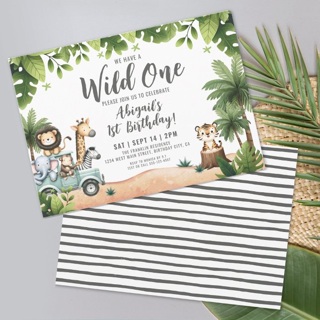 Jungle Safari Horizontal Wild One 1st Birthday Invitation (Jungle Safari Horizontal Wild One 1st Birthday Invitation)