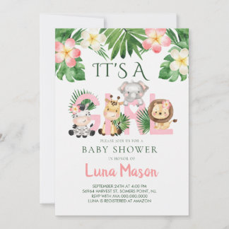 Jungle Safari It's A Girl Baby Shower Invitation