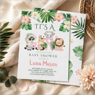 Jungle Safari It's A Girl Baby Shower Invitation