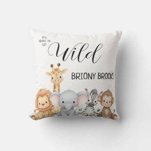 Jungle Safari "It's About To Get Wild" Baby Shower Cushion