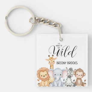 Jungle Safari "It's About To Get Wild" Baby Shower Key Ring