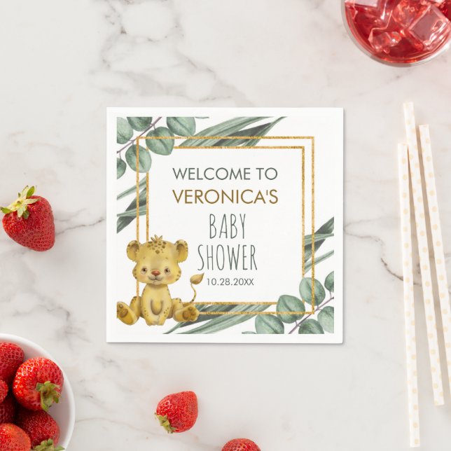 Jungle Safari Lion Baby Shower Welcome Napkin (Insitu)