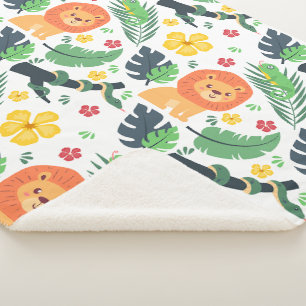 Jungle Safari – Lions & Leaves Sherpa Blanket