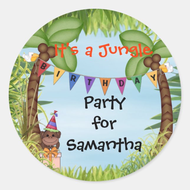 Jungle Safari Monkey Birthday Sticker (Front)