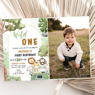 Jungle Safari Party Animals Wild One 1st Birthday Invitation