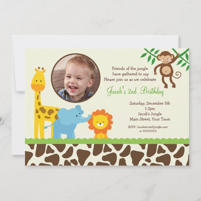 Jungle Safari Photo Birthday Invitation (Front)