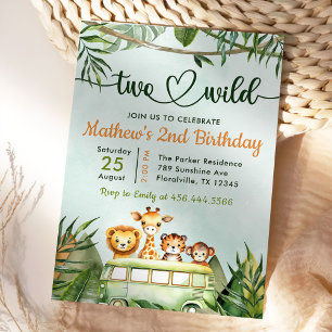 Jungle Safari Two Wild 2nd Birthday Invitation
