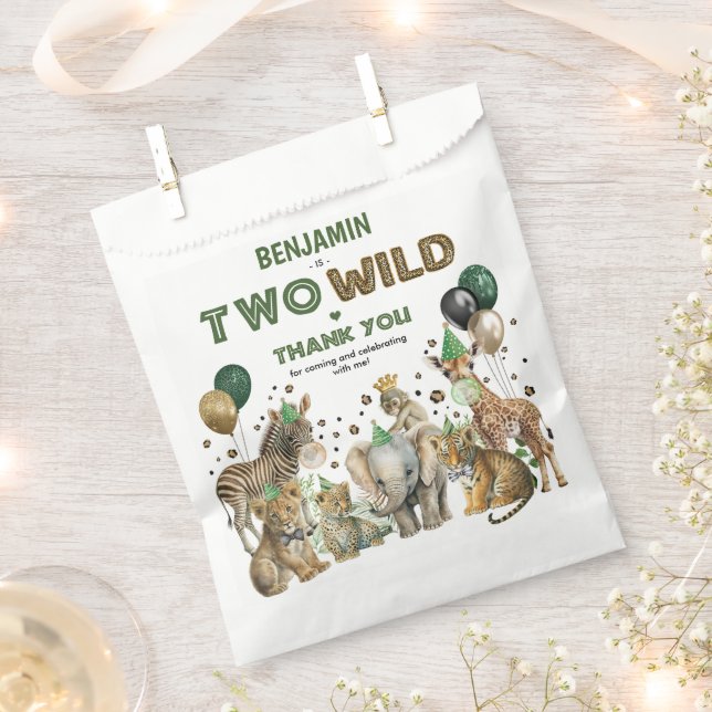 Jungle Safari Two Wild Party Animals 2nd Birthday Favour Bag (Clipped)