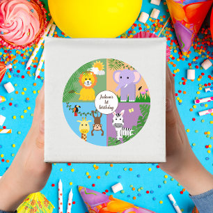 Jungle Safari Wild Animal Kids Birthday Colourful Classic Round Sticker