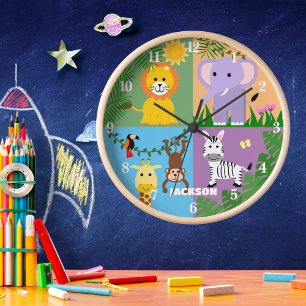 Jungle Safari Wild Animal Kids Birthday Colourful Clock