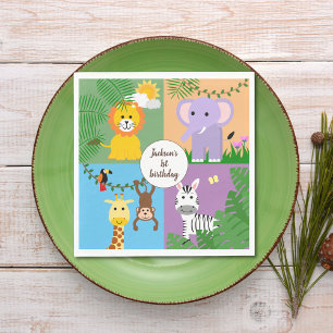 Jungle Safari Wild Animal Kids Birthday Colourful Napkin