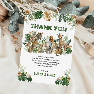 Jungle Safari Wild Animals Boy Baby Shower Thank You Card