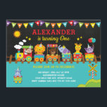 Jungle Safari Wild Animals on Train 1st Birthday Invitation<br><div class="desc">Cute birthday invitation featuring adorable jungle animals on a whimsical train - monkey,  lion,  elephant,  giraffe and a hippo. The wording is fully customizable. If you want to change the font style,  colors or text placement simply click the "Click to Customize Further" button.</div>