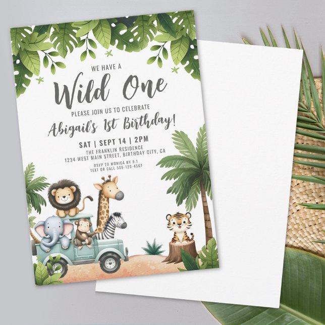 Jungle Safari Wild One 1st Birthday Party Invitation (Jungle Safari Wild One 1st Birthday Party Invitation)
