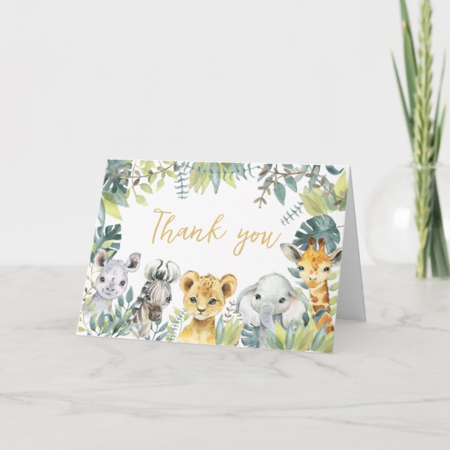Jungle Safari Wild One Baby Shower  Thank You Card (Front)