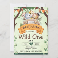 Jungle Safari Wild One Birthday Invitation Card