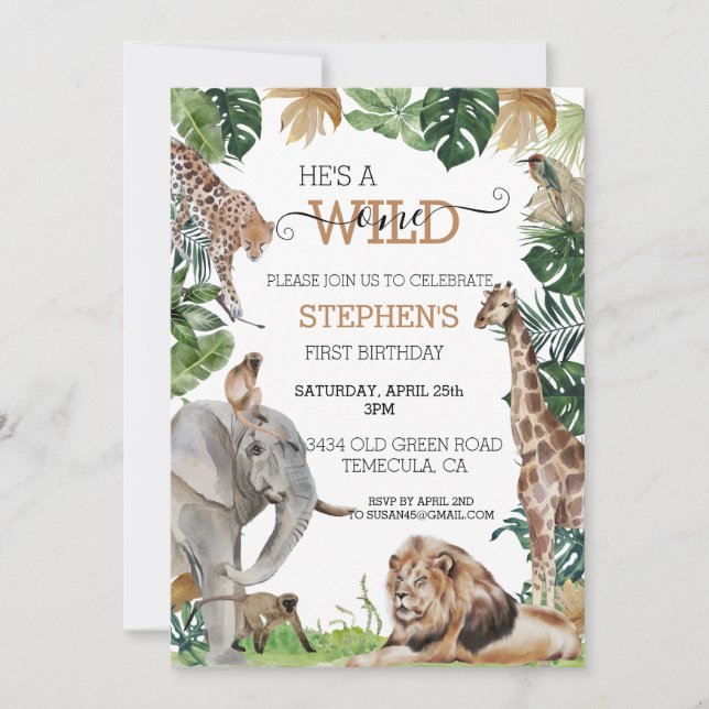 Jungle Safari Wild One Birthday Lion Watercolor   Invitation (Front)