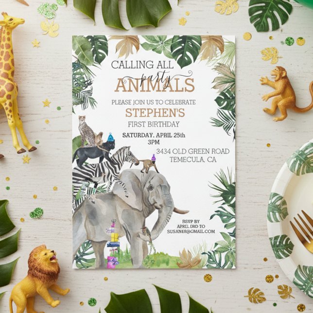 Jungle Safari Wild One Birthday Party Animals Invitation (Creator Uploaded)