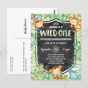 Jungle Safari Wild One First Birthday Party Postcard