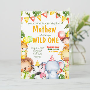 Jungle Safari Wild One Kids Birthday Party Invitation