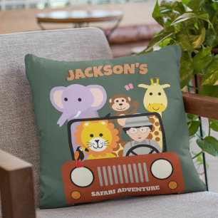 Jungle Safari Wild One Zoo Animal Kids Birthday  Cushion