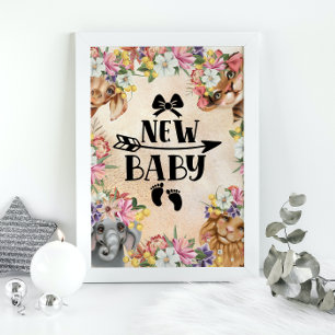 Jungle Safari wildone baby shower watercolor Gold Poster
