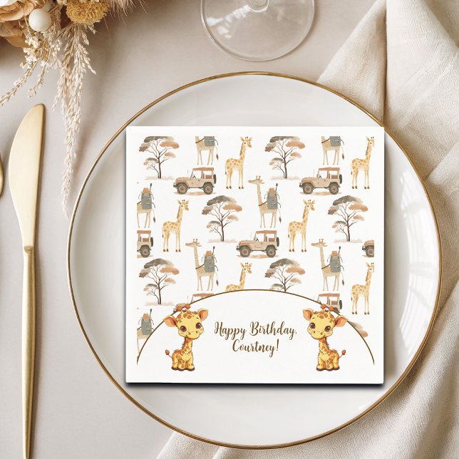 Jungle Safari with Giraffes Birthday Party Napkin (Creator Uploaded)