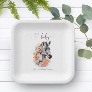 Jungle Safari Zebra Floral Baby Shower Paper Plate