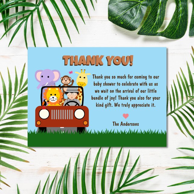 Jungle Safari Zoo Animal Baby Shower  Thank You Card (Creator Uploaded)