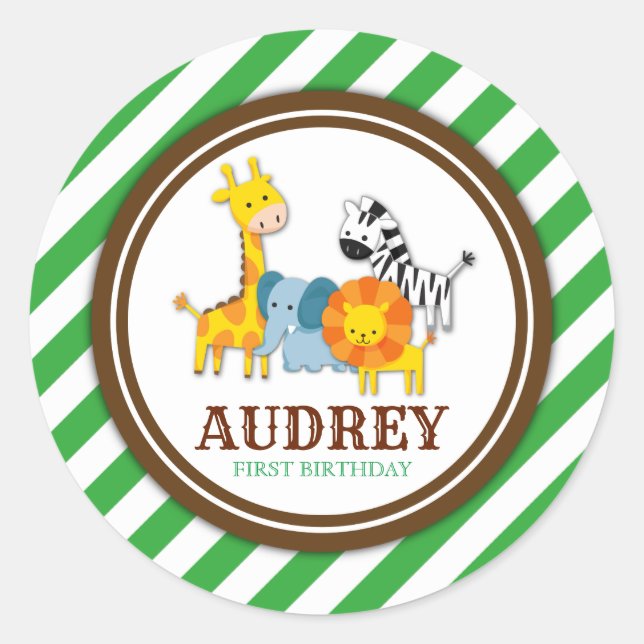 Jungle Safari Zoo Animal Birthday Baby Shower Classic Round Sticker (Front)