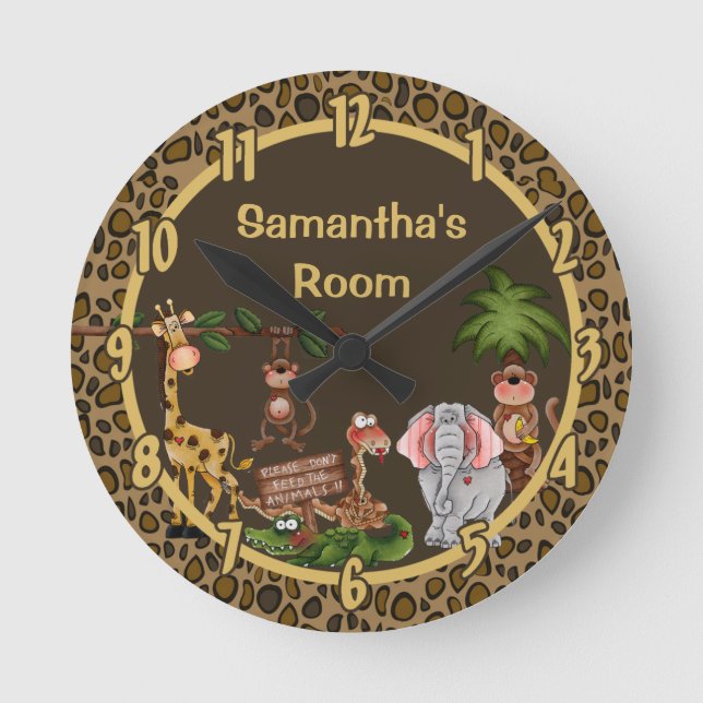 Jungle Safari Zoo Animal Giraff Personalised Clock (Front)