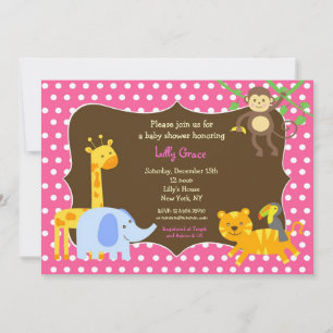 Jungle Safari Zoo Baby Shower Invitations Girl