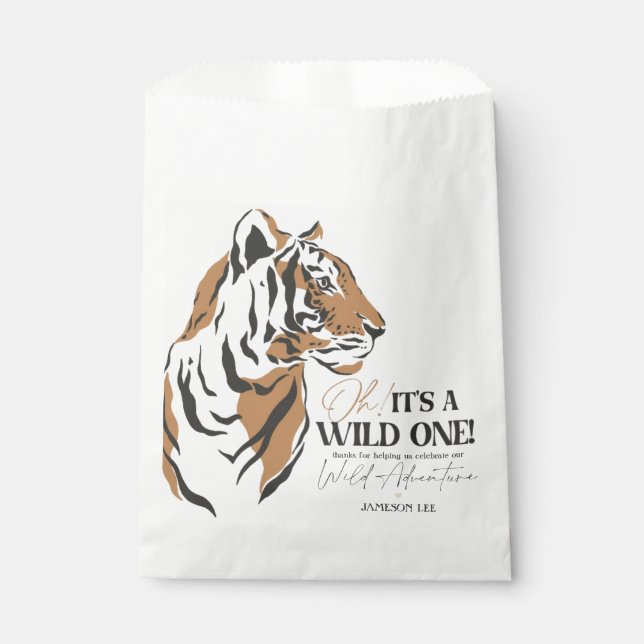 Jungle Siberian tiger wild one first birthday Favour Bag (Front)