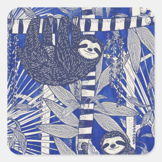 Jungle Sloths Square Sticker