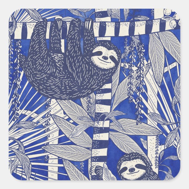Jungle Sloths Square Sticker (Front)