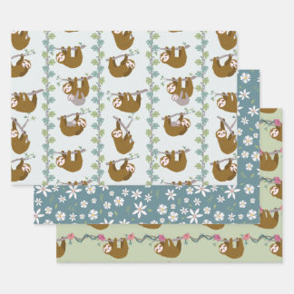 Jungle Sloths Tropical Vines Wrapping Paper Sheet