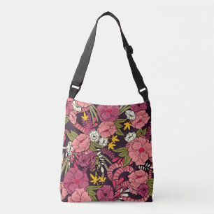 Jungle snakes, tropical flowers, vintage pattern. crossbody bag