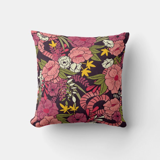 Jungle snakes, tropical flowers, vintage pattern. cushion (Front)