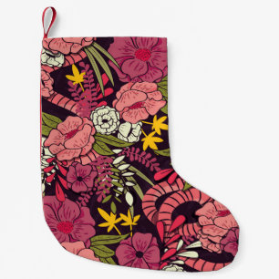 Jungle snakes, tropical flowers, vintage pattern. small christmas stocking
