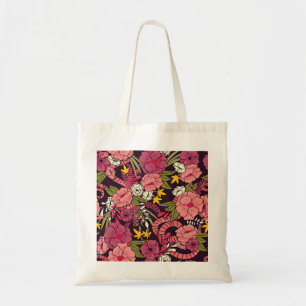 Jungle snakes, tropical flowers, vintage pattern. tote bag