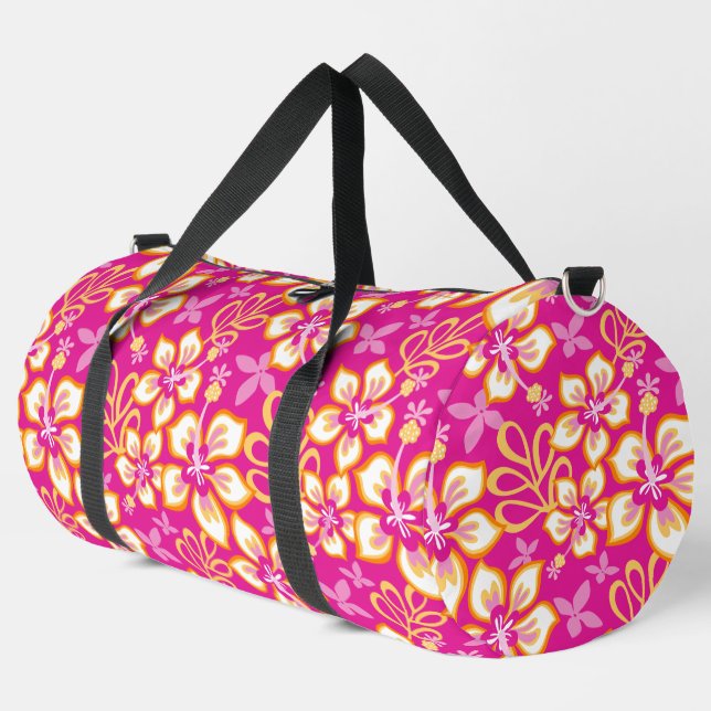 JUNGLE SURF PATTERN IN HOT PINK DUFFLE BAG (Left Corner)
