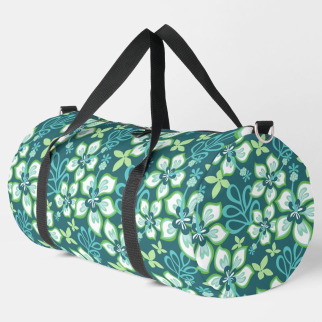 JUNGLE SURF PATTERN IN TEAL DUFFLE BAG (Left Corner)