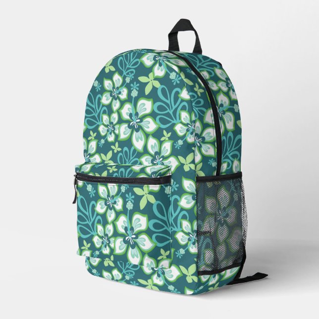 JUNGLE SURF PATTERN IN TEAL PRINTED BACKPACK (Back Corner Right)